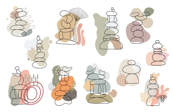 Zen taşı cairns basit soyut karalama tarzı vektör ilüstrasyonunda şekilsiz formlar, rahatlama, meditasyon yoga konsepti, boho renk taşı piramidi afiş, poster, kart, baskı, duvar sanatı