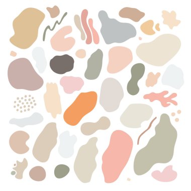 Soyut şekilsiz lekeler vektör illüstrasyonunu belirler, görüntü kesilir, el çizimi moda bohem tasarım elemanları konsepti ev dekorasyonu, kapak, poster, kartvizit, duvar sanatı