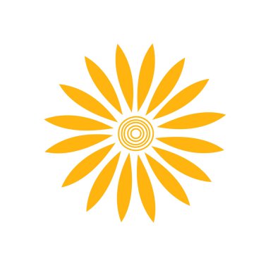 Yuvarlak şekilli basit sarı güneş vektörü düz çizimi orta, kart, dekor, tatil konsepti ve çocuklar için yaz tatili tasarımı için sevimli yaz resmi