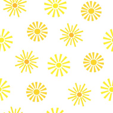 Basit sarı güneş desensiz vektör düz illüstrasyon, tatlı yaz tekstil, kumaş, ev dekorasyonu, tatil konsepti ve çocuklar için tatil tasarımı için tekrar süsleme, hediye kağıdı