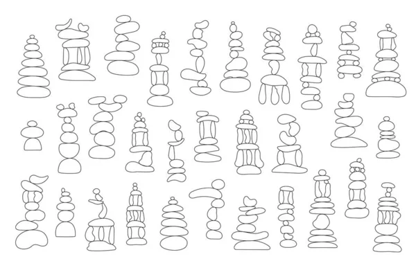 Zen Stone Cairns Set Simple Abstract Doodle Style Vector Illustration — 스톡 벡터