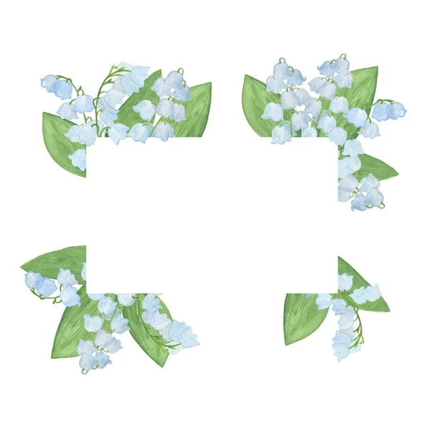 Lily Valley Λουλούδι Τετράγωνο Πλαίσιο Floral Διάταξη Ακουαρέλα Σύμβολο Της — Φωτογραφία Αρχείου