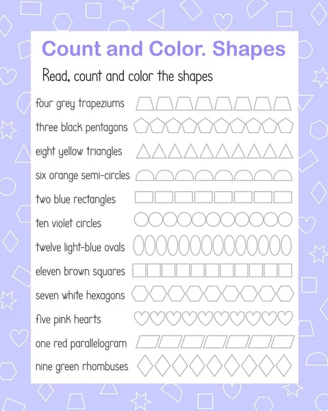 Wie Viele Geometrische Formen Zählen Und Farbspiel Für Kinder Formen — Stockvektor