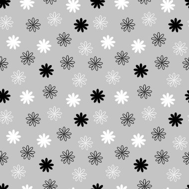 Siyah ve beyaz çiçekler basit düz desenli vektör çizimi, bahar sembolü, rahat ev, herhangi bir bayram kutlama dekorasyonu, tekstil, kumaşlar, hediye kağıdı, kart, afiş, kapak