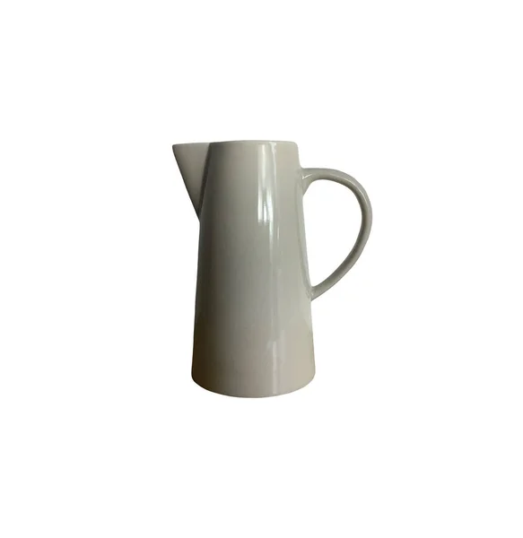 Ljusgrå Keramikkanna För Mjölk Vatten Blomvas Avklippt Isolerat Föremål Klippbana — Stockfoto