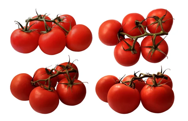Vermelho Tomates Maduros Ramos Definido Com Haste Verde Folhas Recorte — Fotografia de Stock