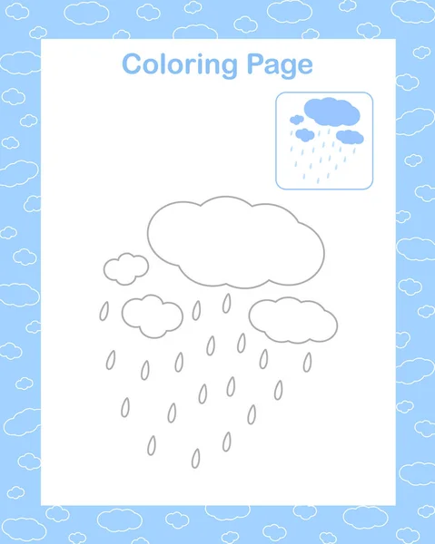Wolke Mit Regentropfen Einfache Cartoon Ausmalseite Mit Beispielbildvektorillustration Saisonal Bedruckbares — Stockvektor