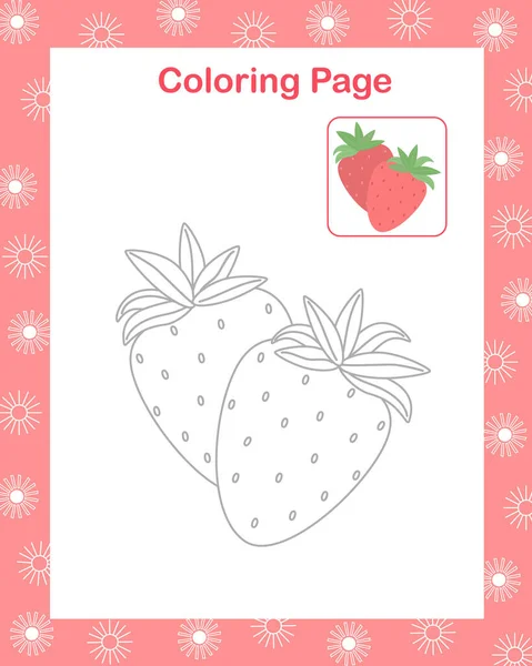 Erdbeerfrüchte Einfache Cartoon Malseite Mit Beispielbildvektorillustration Saisonal Bedruckbares Arbeitsblatt Für — Stockvektor