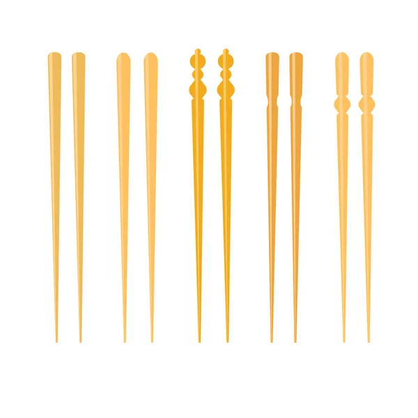 Palillos Comida Conjunto Simple Ilustración Vectorial Dibujado Mano Madera Tradicional — Vector de stock
