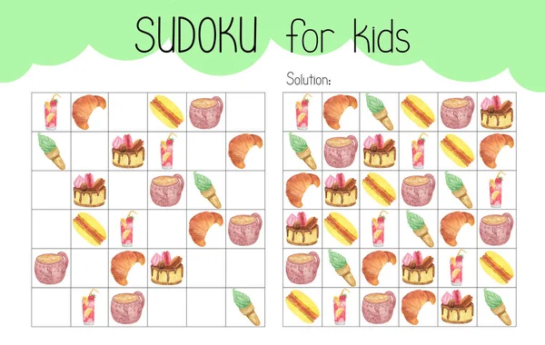 Sudoku Jogo Educativo Lazer Atividade Planilha Aquarela Ilustração Grade Imprimível — Fotografia de Stock