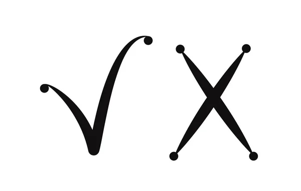 Häkchen Und Kreuz Markieren Einfache Doodle Vektor Illustration — Stockvektor