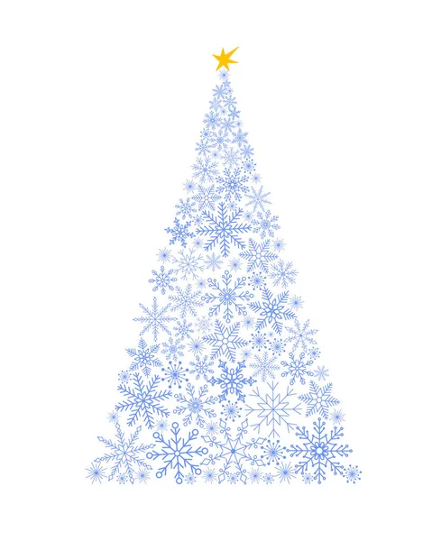 Original Christmas Tree Made Snowflakes Simple Hand Drawn Cartoon Vector — Stock Vector