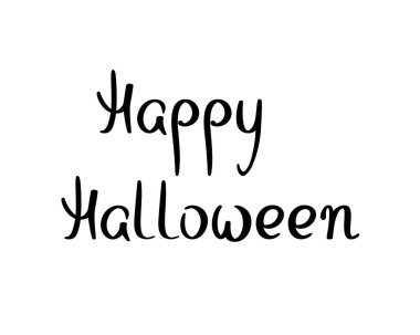 Mutlu Cadılar Bayramı yatay cümleleri çocuklar için şirin harfler. Basit tarz vektör illüstrasyonu, poster için el yazısı tasarım unsuru, şenlikli parti davetiyesi, web sitesi başlığı.