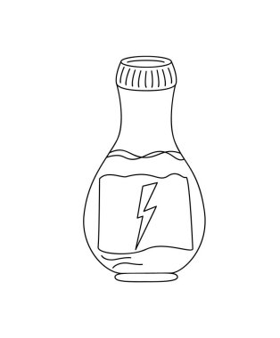 Cadı zehri şişesi, sihir yapmak için fiol, yemek iksiri vektör çizimi, Cadılar Bayramı kutlamaları için çizilmiş basit karalama el resmi