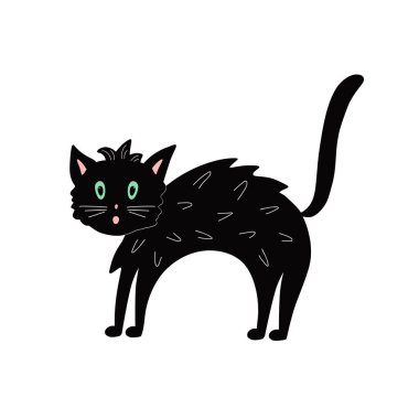 Cadılar Bayramı kara kedi eli karikatür karalama sevimli evcil hayvan vektör ilüstrasyonu, kart, poster, parti tasarımı için cadı sihirli evcil hayvan bayramı dekoru