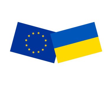 Ukrayna ve Avrupa Birliği bayrakları, Rusya 'nın bağımsız Ukrayna' ya işgali sırasında birbirlerine destek ve yardımda bulunma simgesi olarak, basit el çizimi desen