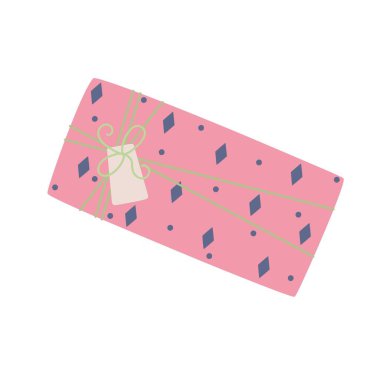 Kurdele ve fiyonk vektör illüstrasyonlu Noel hediyesi kutusu, Mutlu Noeller ve yeni yıl şenlikli geleneksel kış tatili dekoru, poster süsü, tebrik kartı, çıkartma.