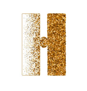 Latin alfabesinin H harfi, kum efekti desenli benek deseni vektör illüstrasyonu, yuvarlak konfeti grunge deseni, benekli kaotik parçacıklar, geometrik görüntü, altın kaotik noktalar abc