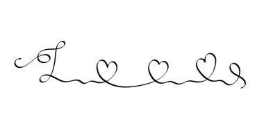 Love with hearts hand written single continuous line lettering phrase in simple doodle style vector illustration isolated for greeting card, postcards, poster, banner, wedding concept
