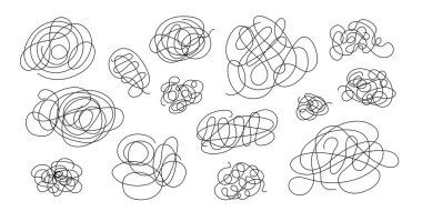 Karışık çizgiler basit karalama çizimi el çizimi vektör çizimi çizimi, soyut ince anime karalama ögesi, zihinsel bozukluk konsepti, kafa karışıklığı, doğrusal simge