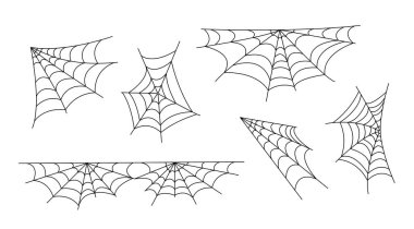 Örümcek ağları basit bir el çizimi çizimi çizimi çizimi çizimi çizimi çizimi süslü Cadılar Bayramı korkunç dekor unsurları, klibi Cadılar Bayramı parti tasarımı için mükemmel, çizgi film karakterli ürkütücü karakter