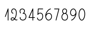 Alfabenin bir parçası olarak sayılar basit siyah doğrusal vektör illüstrasyonu, kaligrafik abc, sevimli komik dekoratif el yazısı, el yazısı rakamlar, matematik sembolleri