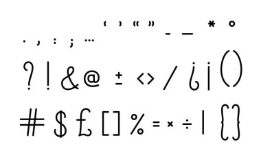 Noktalama işaretleri, nokta işaretleri, nokta, virgül, ampersand, soru, ünlem, parantez basit el çizimi semboller, tipografi vektör çizimi, matematik, ortografi, metin ayrımı