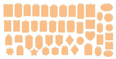 Hediye etiketleri veya etiketleri ayarlandı, boş yazdırılabilir etiketler şablon şablonları düz stil ile çizilmiş el resimleri, mevsimlik dekoratif öğeler, fiyat etiketleri sergi sanatsal fikirleri için taklit