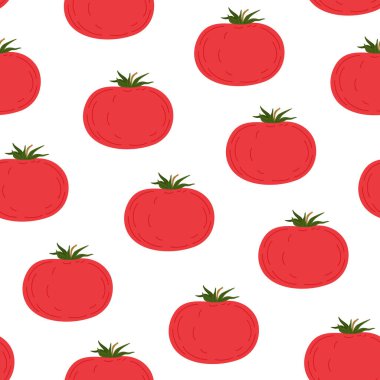Kırmızı taze domates, dikişsiz, el yapımı, basit vektör çizimi, tekstil, hediye kağıdı, organik sağlıklı yaşam tarzı diyeti, vitamin ve minerallerle dolu besin maddeleri.