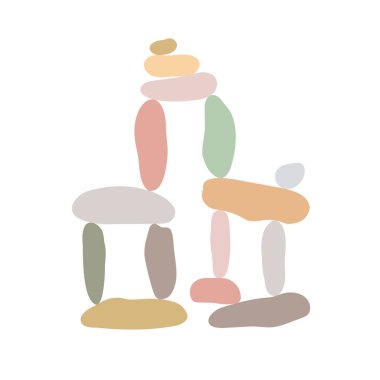 Zen taşları, dengeyi, uyumu ve meditasyonu simgeleyen basit bir el çizimi klipsi oluşturur. Refah, spa, rahatlama, farkındalık, huzurlu yaşam tarzı temaları için mükemmel minimalist konsept.
