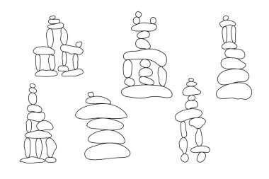 Zen taşı cairns seti basit karalama tarzı vektör çizimi sembolize denge, ahenk, meditasyon, rahatlama, yoga konsepti, boho taşı piramidi poster, kart, baskı, duvar sanatı