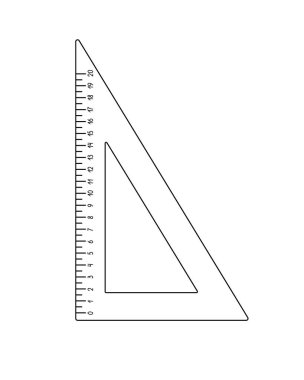 Matematik dersleri için okul üçgen cetvel ölçme aracı el çizimi ana hatlı vektör çizimi, okula geri dönüş sözlük nesnesi, santimetre ölçekli çizgi film doğrusal resim