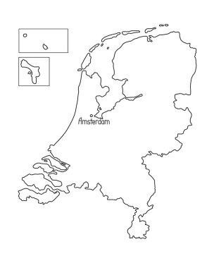 Hollanda 'nın kuzey ülke haritası adaların kesin sınır çizgilerini ayrıntılı olarak çizdi basit el çizimi vektör çizimi çizimi, Kopenhag başkenti ile boş şablon tasarım ve eğitim amaçlı