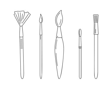 Boya fırçaları basit el çizimi çizimi karalama vektör çizimi, okul sabit nesnesi, hobi için resim araçları, el işi, çizim