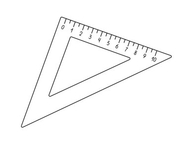 Okul üçgen cetveli, matematik dersleri için ölçüm aracı el çizimi vektör çizimi, okula geri dönüş sözlük nesnesi, santimetre ölçekli karalama doğrusal resim