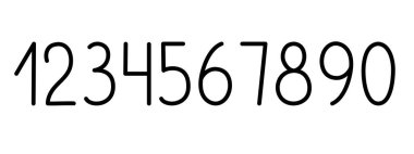 Alfabenin bir parçası olarak 0 'dan 9' a sayılar basit siyah çizgi sanat vektörü illüstrasyonu, kaligrafik abc, sevimli komik dekoratif el yazısı, el yazısı rakamlar, matematik sembolleri