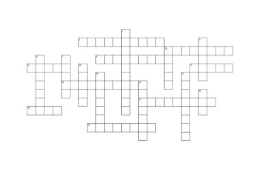 19 kelime için boş bulmaca ızgarası, bilmece, eğitim ya da boş zaman oyunu için doldurulacak boş şablon kareleri, herhangi bir kelime bulmacası yapmak için kullanılmaya hazır