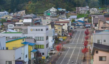 Gunma, Japonya - 9 Kasım 2019. Japonya 'nın küçük Gunma kasabası. Japonya 'daki küçük ve sessiz köyler keşfetmeyi seven turistler için cazibedir..