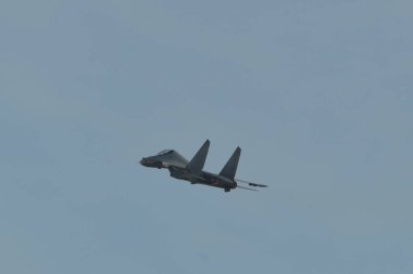 Langkawi, Malaysia - Mar 30, 2019. Fighter jet of Royal Malaysian Air Force performing at Langkawi Airport (LGK).
