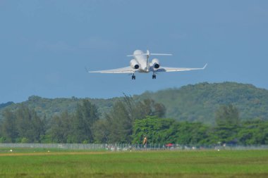 Langkawi, Malezya - 28 Mayıs 2023. Özel uçak Gulfstream G500 (N399) Langkawi Havaalanı (LGK), Malezya.