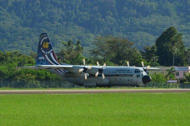 Langkawi, Malezya - 28 Mayıs 2023. Kraliyet Tayland Hava Kuvvetleri Lockheed C-130H Herkül (60110), Langkawi Havaalanı (LGK), Malezya.