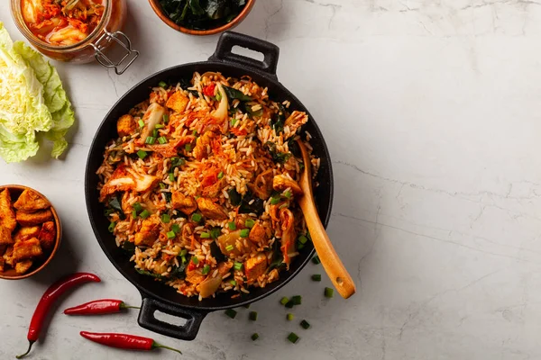 Col Kimchi Con Pollo Preparado Wok Vista Superior — Foto de Stock