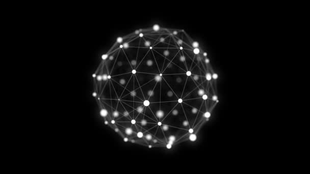 Esfera Negra Abstracta Con Puntos Líneas Conexión Esfera Tecnología Wireframe — Vídeos de Stock