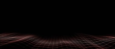 Altın parçacık ve çizgiler dalgası. Büyük veri görselleştirmesi. Dinamik dalgalı soyut bir arkaplan. 3d oluşturma.