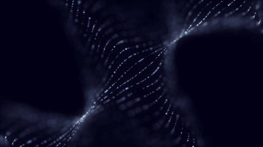 Parçacıklı mavi teknoloji dalgası. Büyük veri görselleştirmesi. Analitik temsil. Dijital dinamik müzik arka planı. 3d oluşturma.