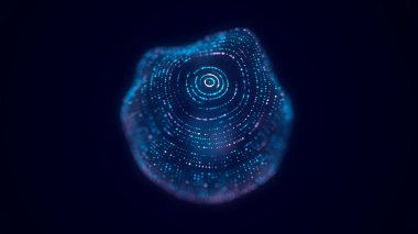 Noktaları ve çizgileri birleştiren soyut mavi küre. Kablo çerçeve teknoloji küresi. Büyük veri görselleştirmesi. 3d oluşturma.