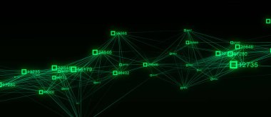 Zincir teknolojisi konseptini engelle. Büyük veri görselleştirmesi. Yapay zeka. Yeşil ağ bağlantı yapısı. Matrix ile soyut dijital arkaplan. 3d oluşturma.