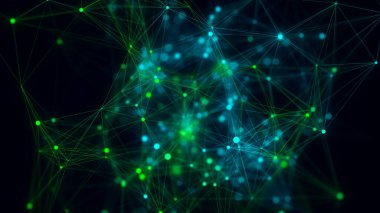 Yeşil ağ bağlantı yapısı. Bilim geçmişi. Soyut dijital arkaplan. Büyük veri görselleştirmesi. 3d oluşturma.