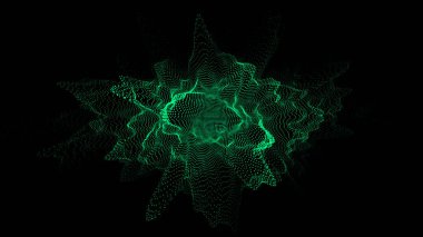 Siyah arkaplanda soyut dijital yeşil daire dalgası. Büyük veri görselleştirmesi. Analitik temsil. Parlak parçacıkların patlaması ile vektör küresi.