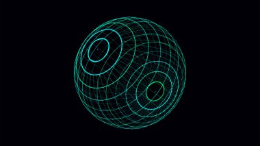 Noktaları ve çizgileri birleştiren soyut mavi küre. Kablo çerçeve teknoloji küresi. Büyük veri görselleştirmesi. Vektör illüstrasyonu.